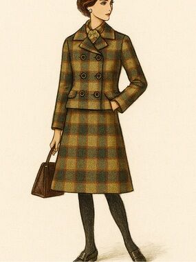 Vintage Vogue Paris Original Plaid Blazer & Skirt Set